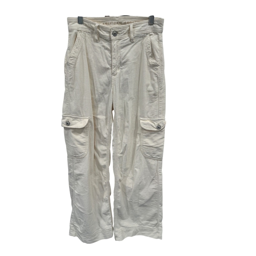 American Eagle Super Baggy Wide Leg Corduroy Cargo Pants Cream 2 Short